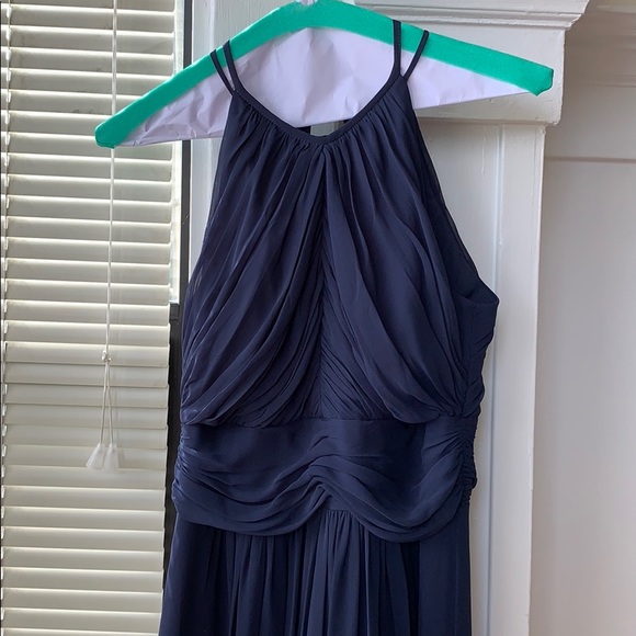 Dessy Ruched Chiffon Open Back Halter Gown - Picture 3 of 4